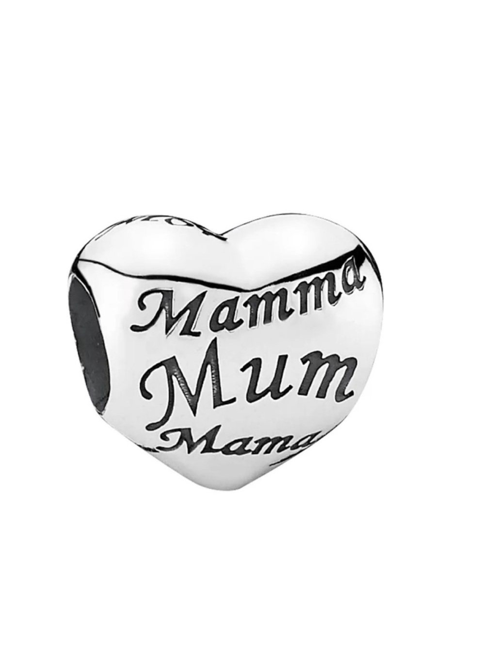 Pandora 925 Silver Charm Heart 'Mom'
